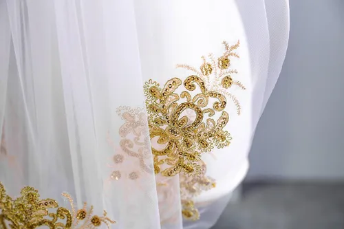 Vista 4 de elliehouse Mujer 2niveles corto encaje de oro boda velo de novia con peine HD23