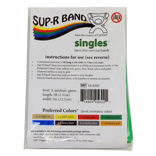 Vista 3 de Cando 10-6303 Sup-R Banda elástica sin látex para ejercicio, 1,5 metros, individual, resistencia media, verde