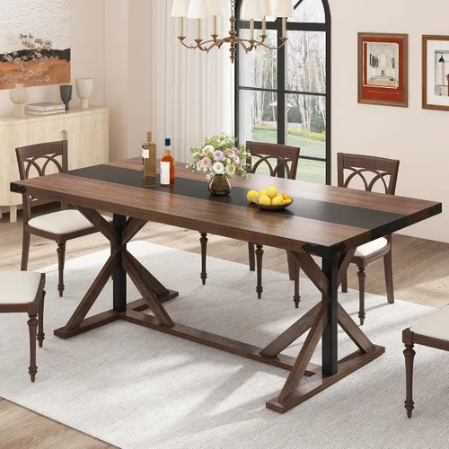 Vista 9 de Hlivelood Mesa de comedor de 71 pulgadas para 6 personas, mesa rectangular de cocina de granja con grosor impermeable, mesas de comedor largas