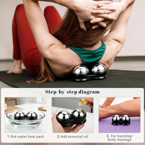 Vista 5 de ideayard Rodillo de masaje de acero inoxidable con doble bola – Terapia de hielo, alivio del dolor muscular, dolores musculares y alivio de tensión
