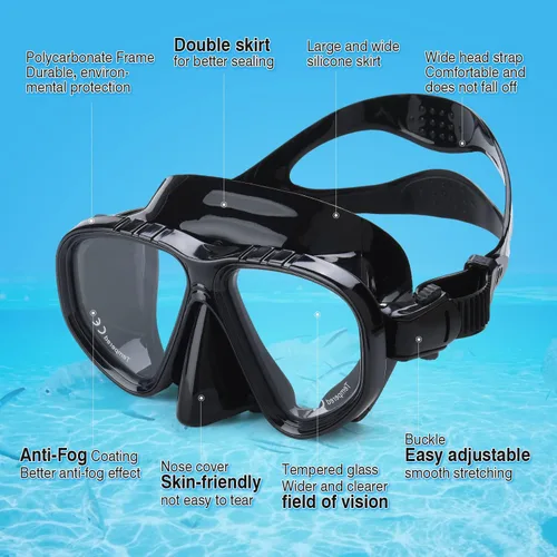 Vista 3 de Snorkel Set Wide-View Adult Snorkeling Scuba Gear, Professional Snorkel Goggles Anti-Fog Diving Mask, Anti-Leak Swim Goggles and Dry Top Snorkel for