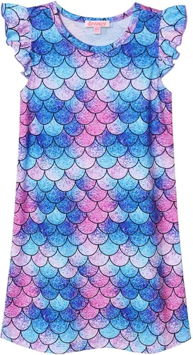 Vista 10 de QPANCY Camisones de princesa para niñas con estampado de algodón, ropa de dormir, pijamas, vestido para niños
