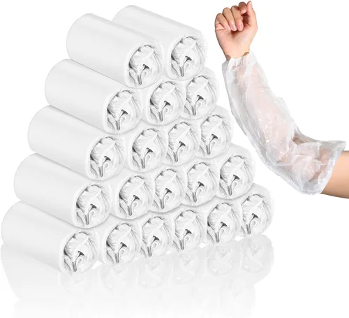 Vista 8 de 300 fundas desechables de plástico, protectores de brazos, a granel, impermeables, con elástico en el puño, 15.7 pulgadas de largo (transparente)