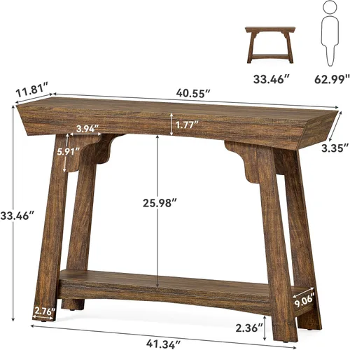 Vista 3 de LITTLE TREE - Mesa de consola de 41 pulgadas con almacenamiento, mesa de sofá de 2 niveles detrás del sofá, mesa de entrada estilo granja para sala