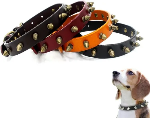 Vista 8 de Collares con púas para perros pequeños, collar de gato con punta de remache, collar de piel sintética con tachuelas, collar para cachorros