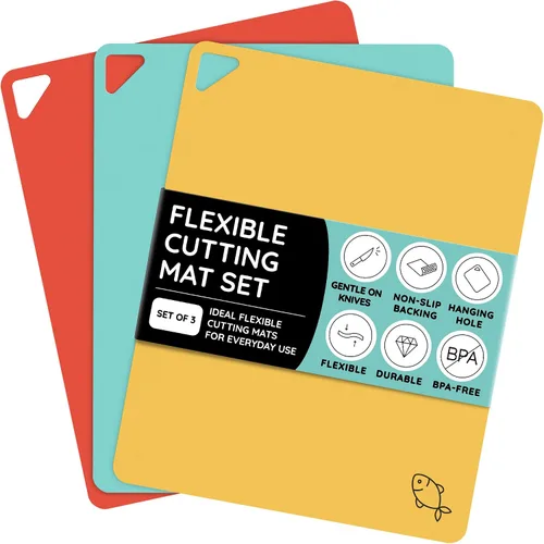 Vista 13 de Tablas de cortar flexibles extra gruesas para cocina, alfombrillas de corte para cocinar, juego de alfombrillas de corte de colores, láminas