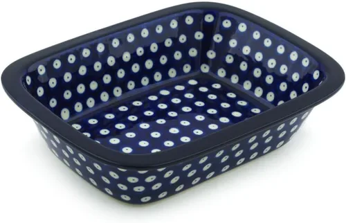 Vista 17 de Auténtica cerámica polaca rectangular Baker Signature UNIKAT en camachuelo en serbal diseño hecho a mano en Bolesławiec Polonia por Ceramika