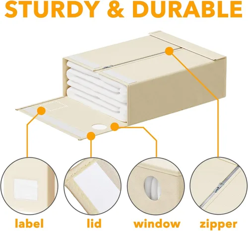 Vista 6 de SpaceAid Paquete de 6 Organizadores y Almacenamiento de Sábanas de Cama, Organizador de Sábanas Plegable con Ventana para Armario de Ropa Blanca