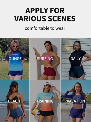 Vista 8 de ATTRACO - Pantalones cortos de natación para mujer, de cintura alta, traje de baño, pantalones cortos de baño, pantalones cortos de tabla de surf
