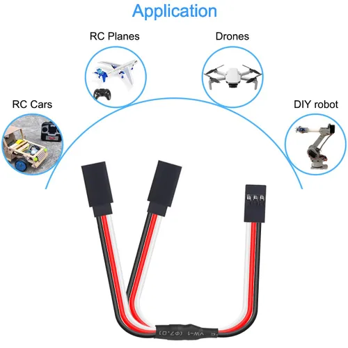 Vista 5 de Cable servo RC 1 a 2 Y, cable de extensión macho a 2 hembra, cable de extensión servo para placa de control de conexión de extensión servo, piezas