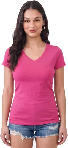 Vista 103 de Emmalise Camiseta de manga corta para mujer, cuello en V, tallas junior y plus