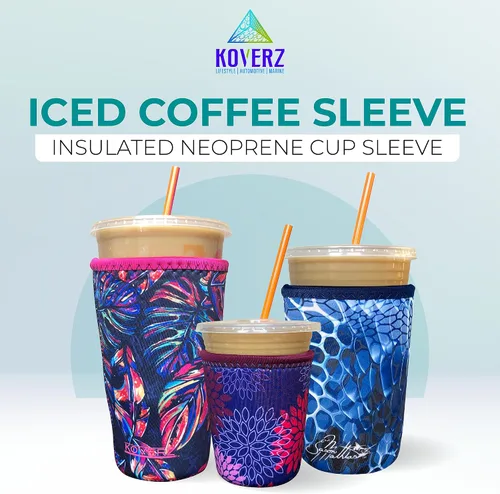Vista 2 de Funda Koverz para café helado, funda aislante de neopreno para taza, se ajusta a una taza de café de 32 Oz., lavable y reutilizable, accesorios