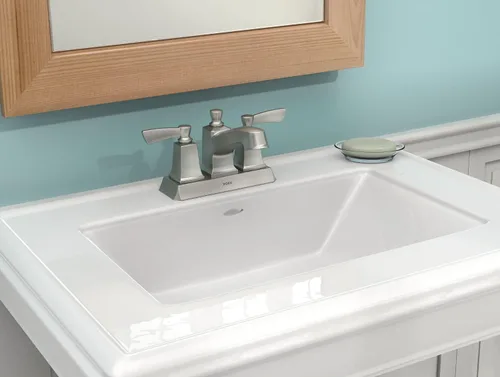 Vista 2 de Moen Conway Spot Resist - Grifo de baño con dos manijas de níquel cepillado con montaje de drenaje, WS84922SRN
