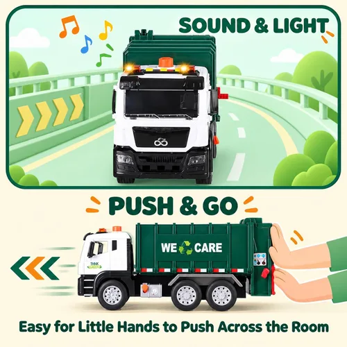 Vista 7 de 12" Garbage Truck Toy for Kids Ages 3-8, Large Trash Truck Vehicle