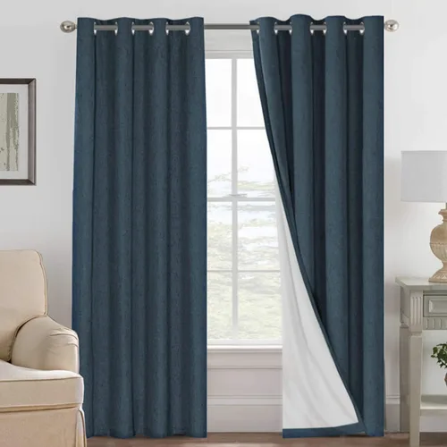 Vista 140 de H.VERSAILTEX Cortinas 100% opacas con aislamiento térmico, texturizadas, de lino, con bloqueo completo de calor y luz, para sala de estar y Negro