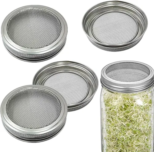 Vista 9 de Sprout Sprouting Mesh Strainer Shaker Tapas Kit para Tarro Mason Tapa Plata 2 Pack