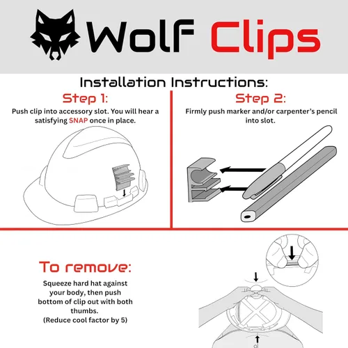 Vista 6 de Diligence, clips de lobo, accesorio para casco duro, marcador y lápiz de carpintero, rojo