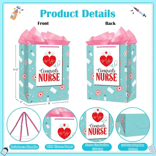 Vista 7 de PETCEE Bolsa de regalo de graduación para enfermeras, bolsa de regalo de felicitaciones para enfermeras con papel de seda para ella, regalos