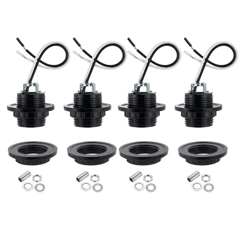 Vista 8 de Enchufe de luz E26 E27, soporte de lámpara de base mediana roscada de baquelita con anillo de sombra, base media fenólica E26 con cable de 6