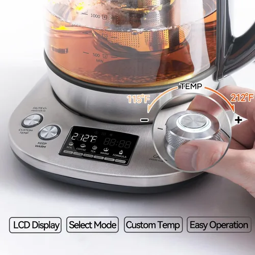 Vista 3 de Mecity Hervidor de té eléctrico con infusor extraíble, 9 programas de preparación preestablecidos, control de temperatura, 2 horas para mantener