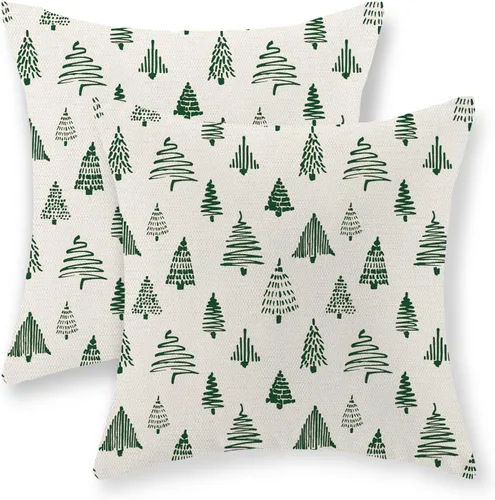 Vista 29 de Juego de 2 fundas de almohada navideñas de 16 x 16 pulgadas, fundas de almohada de lino color rojo con diseño de alces y ciervos de invierno