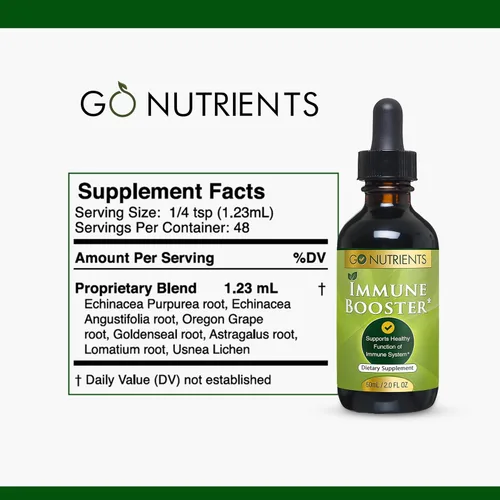 Vista 6 de Go Nutrients Refuerzo inmunológico – Apoyo herbario líquido con equinácea, sello de oro y usnea – 7 en 1 mejora la defensa para adultos y niños