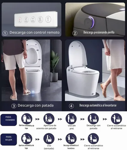 Vista 3 de EPLO Inodoro inteligente con apertura/cierre automático, inodoro bidé con tanque incorporado, asiento calentado, descarga con patada, tanque