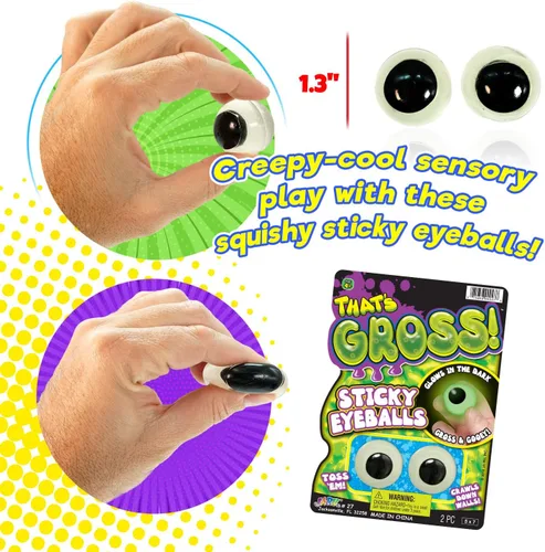 Vista 3 de JA-RU Sticky Eyeballs - Escaladores que brillan en la oscuridad (1 paquete de 2) – Juguete blando luminoso para decoración de Halloween y recuerdos