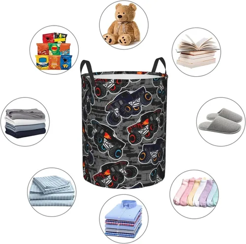 Vista 6 de Monster Truck - Cesta redonda para ropa sucia, para niños, cesta de almacenamiento para juguetes, organizador de ropa, para el hogar, baño