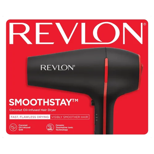 Vista 8 de REVLON SmoothStay - Secador de pelo con infusión de aceite de coco con difusor y concentrador, secador de cerámica iónico para control
