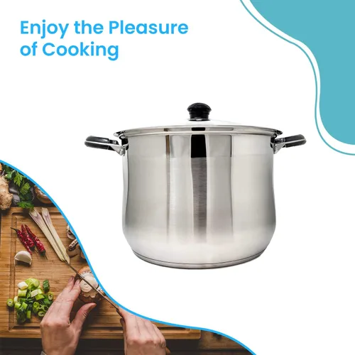 Vista 2 de Olla profesional de acero inoxidable para sopa, caldo y pasta con tapa de vidrio, base encapsulada, capacidad de inducción de gas, tamaño de 12
