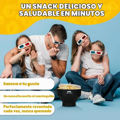 Vista 2 de El original Mindful Design - Palomitero plegable para microondas, recipiente de silicona, sin BPA y apto para lavavajillas (Negro)