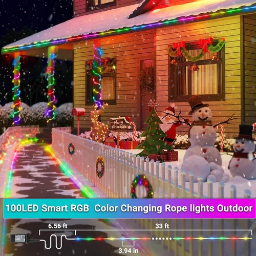 Vista 4 de Tira de luces RGB que cambian de color al aire libre, 33 pies, 100 luces