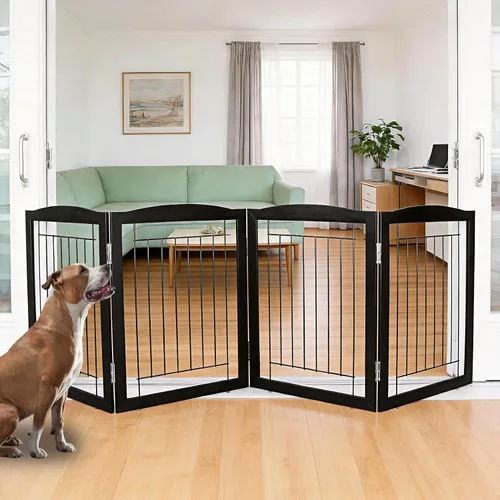 Vista 30 de ZJSF Puerta plegable independiente para perros para casa, puerta de madera extra ancha para cachorros, escaleras, puertas para mascotas, valla alta