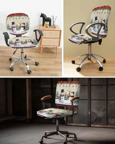Vista 3 de Fundas elásticas para silla de oficina con diseño de muñeco de nieve, 2 piezas, suave y decorativo, protector para silla de escritorio