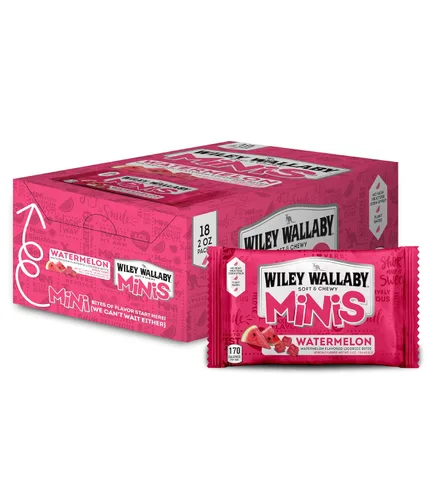 Vista 13 de Wiley Wallaby Mini bocados de regaliz rojo clásico, 2.0 onzas, bolsas de dulces de regaliz australiano suave y masticable, paquete de 18