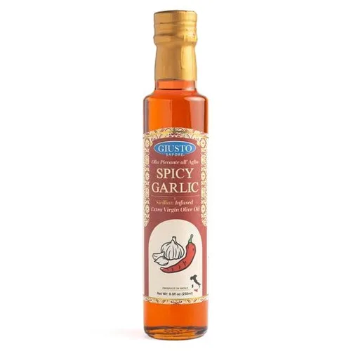 Vista 4 de Giusto Sapore Juego de regalo de aceite de oliva infundido con albahaca, trufa negra, hierba toscana, ajo picante, romero, caja de regalo de 5