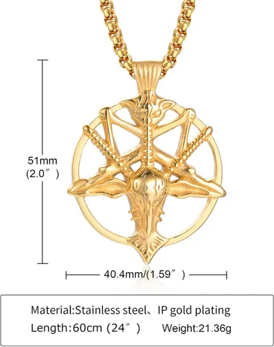 Vista 6 de TempBeau Collar con colgante de pentagrama satánico Baphomet Cadena de eslabones de pentáculo invertida hecha a mano, iglesia satanista, punk