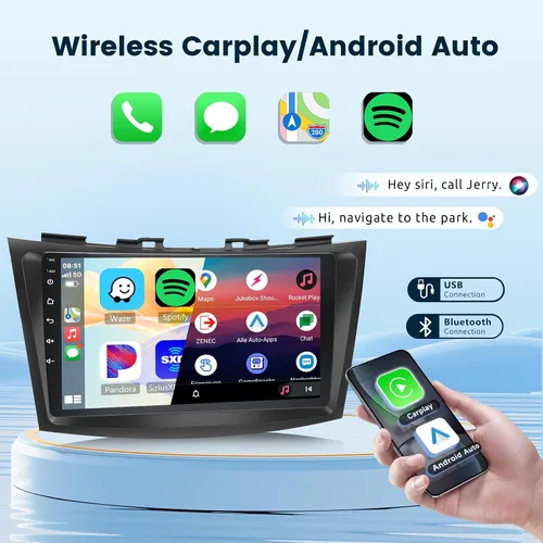 Vista 3 de podofo Radio de coche 2G+64G para Suzuki Swift 2011 2012 2013 2014 2015, estéreo inalámbrico Apple Carplay Android Auto, pantalla táctil IPS de 9