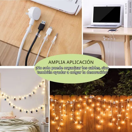 Vista 2 de 60 piezas de clips para cables, KGROTE clips adhesivos para cables al aire libre, ganchos para cables, organizador de cables, soporte para luces