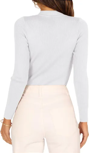 Vista 3 de Nutssfiree Camisetas de manga larga con cuello alto falso para mujer, estilo casual, ajustadas, acanaladas, básicas, camisetas