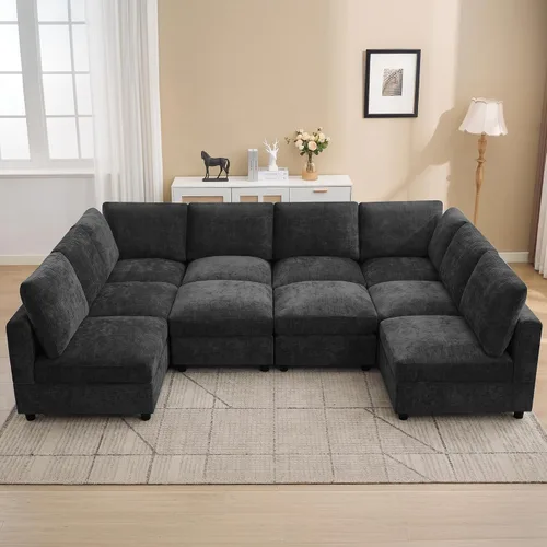 Vista 18 de 63" sofá seccional modular de Loveseat con otomana movible para sala de Beige