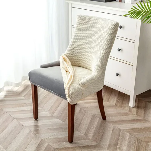 Vista 7 de Paquete de 2 fundas para silla lateral con respaldo de ala, fundas elásticas para sillas con respaldo geométrico rómbico, fundas para silla