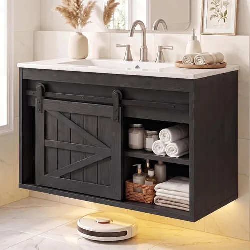Vista 8 de DWVO Tocador de baño LED de 36" con fregadero Negro