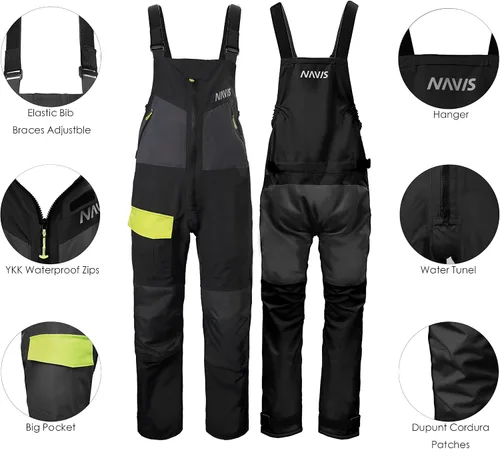 Vista 5 de NAVIS MARINE Conjunto combinado de chaqueta de vela y pantalones con babero - Ocean PRO - Traje impermeable para pesca con pesca y pesca de pesca