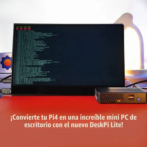 Vista 2 de GeeekPi DeskPi Lite Pi 4 - Funda con botón de encendido/disipador de calor con ventilador PWM, HDMI de tamaño completo dual, dos puertos USB extra