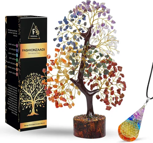 Vista 10 de FASHIONZAADI Árbol de cristal curativo de 7 chakras, árbol de la vida de cristal para decoración del hogar, decoración de escritorio de oficina