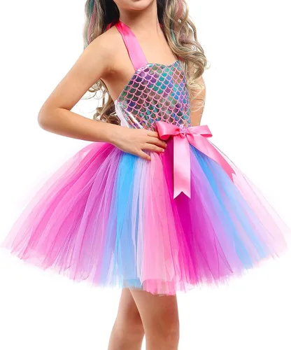 Vista 2 de Tutu Dreams Summer 4 Colors Mermaid Dress for Girls with Headband Birthday Party Gifts Dress Up Clothes