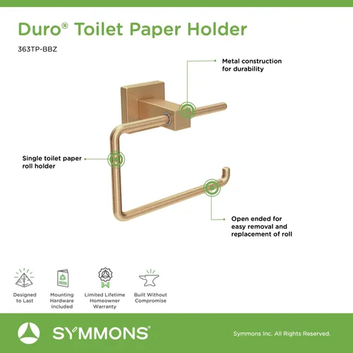 Vista 6 de Symmons 363TP-BBZ Duro - Portarrollos de papel higiénico para montaje en pared, color bronce cepillado Brushed Bronze Finish