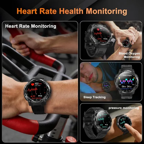Vista 6 de Reloj inteligente militar resistente para hombre con GPS, reloj AMOLED de seguimiento de fitness de 1.43 pulgadas con llamada Bluetooth Negro